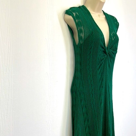 Zara - VNeck Crochet Dark Green Lined Cap Sleeve Sweater Maxi Dress Size Small - Picture 5 of 15